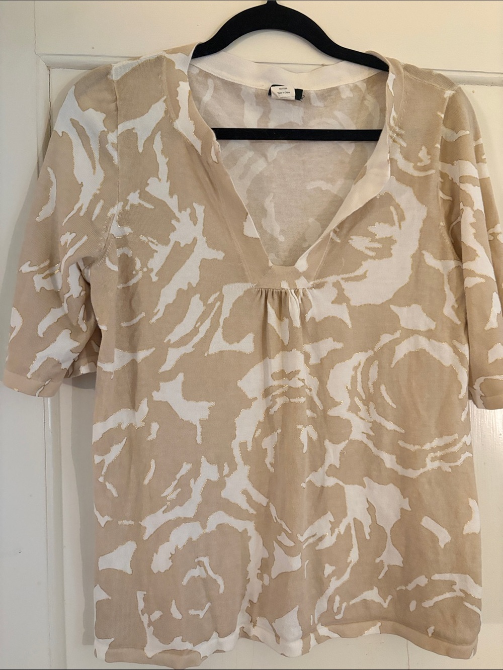 J. Crew Beige and White Floral V-Neck Tunic